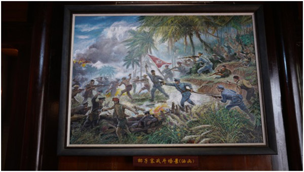 1927年9月的椰子寨战斗打响了全琼武装总暴动的第一枪,这幅油画展现了